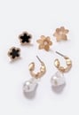 3-Pairs Demi Pack Mixed Studs And Pearl Hoops Earrings