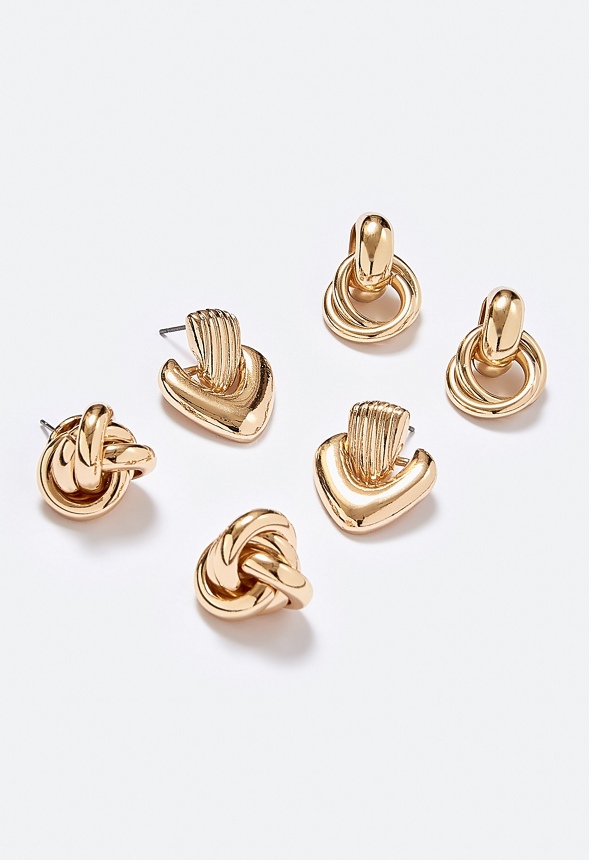 3-Pairs Gaia Pack Door Knockers And Knot Stud Earrings