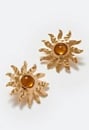 Gina Hammered Metal Sun Stud With Domed Stone Center