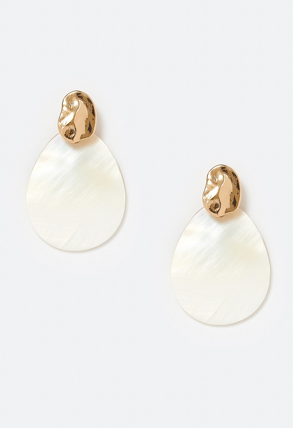 Tay Shell Disc And Hammered Metal Drop Earrings