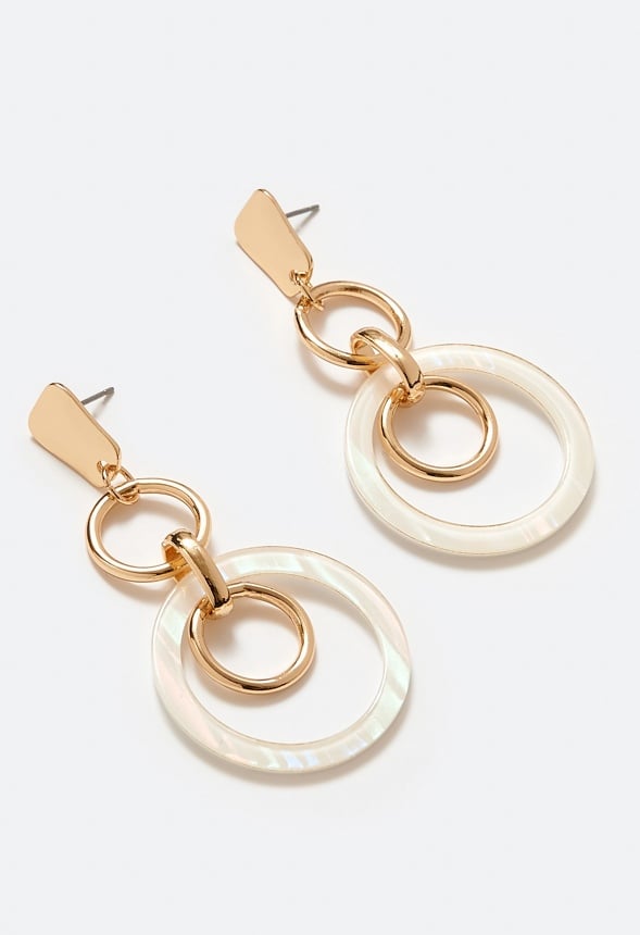 Alexa Hammered Metal And Cream Rings Drop Earrings