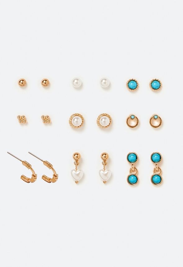 9-Pairs Bea Mix Pearl And Stud Earrings Pack