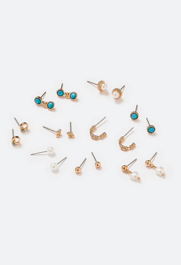 9-Pairs Bea Mix Pearl And Stud Earrings Pack
