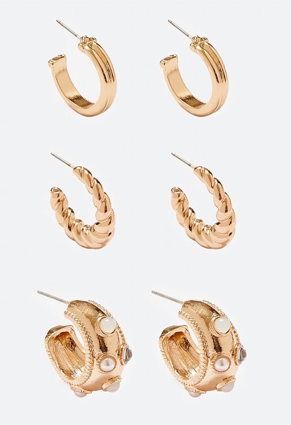 3-Pairs Kaia Pack Mix Hoops With Pearls