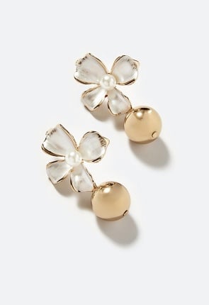 Chaya Flower Stud with Metal Bead Drop