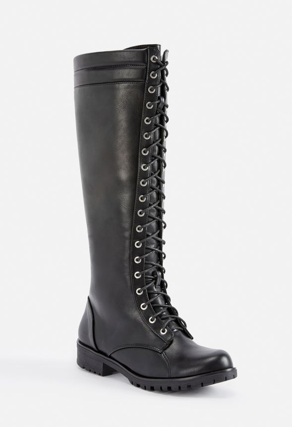 Cecily Lace-Up Tall Boot Shoes in Black 