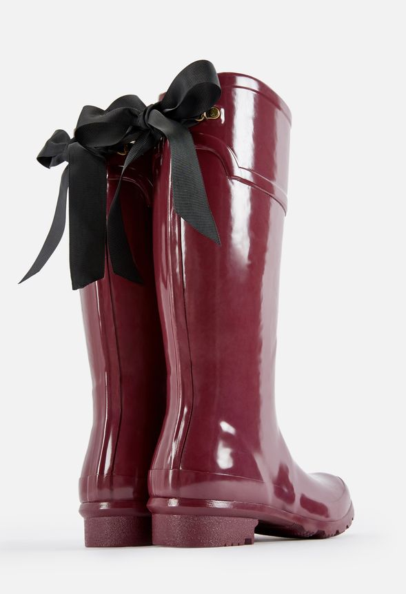 Teralyn Ribbon Back Rain Boot Shoes in Burgundy Get great deals at JustFab