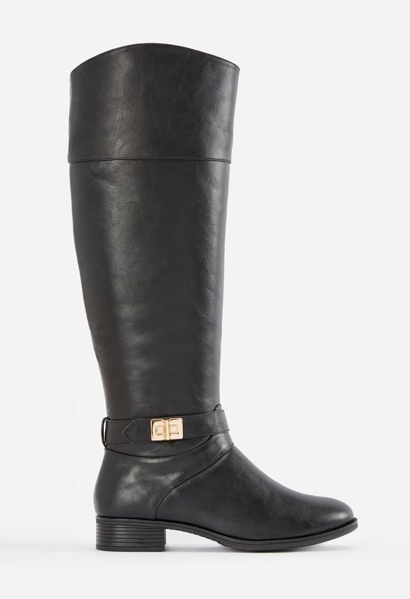 Aksana Faux Leather Riding Boot Shoes in Black - Get great deals at JustFab