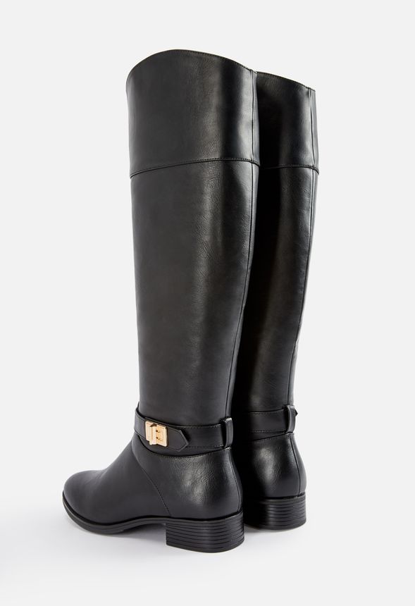 Aksana Faux Leather Riding Boot Shoes in Black - Get great deals at JustFab