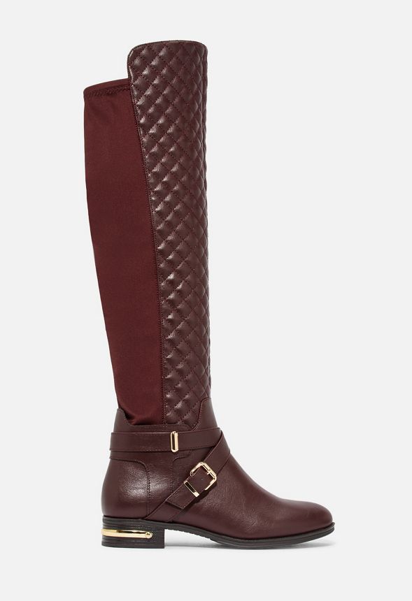 Annabeth Quilted Flat Boot Shoes in Bordeaux - Get great deals at JustFab