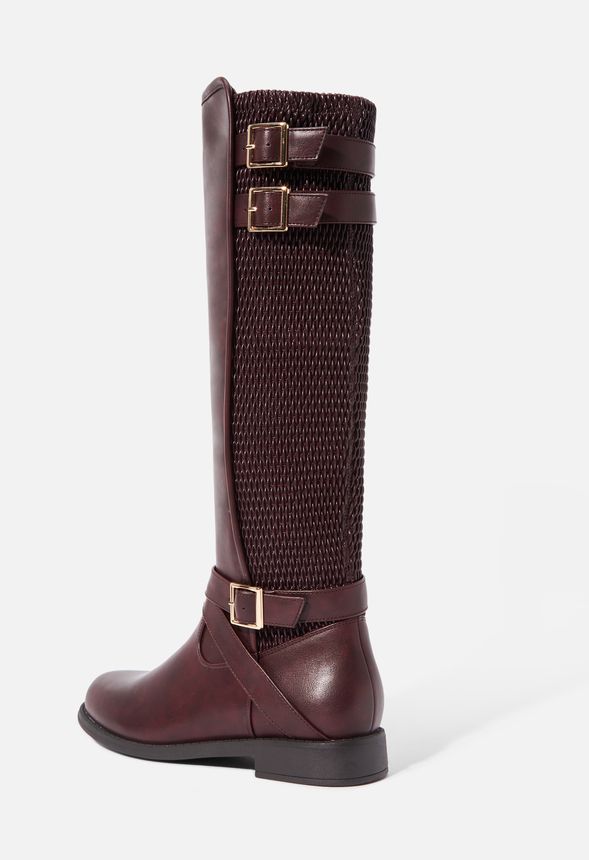 Tessa Textured Flat Boot Shoes in Burgundy Get great deals at