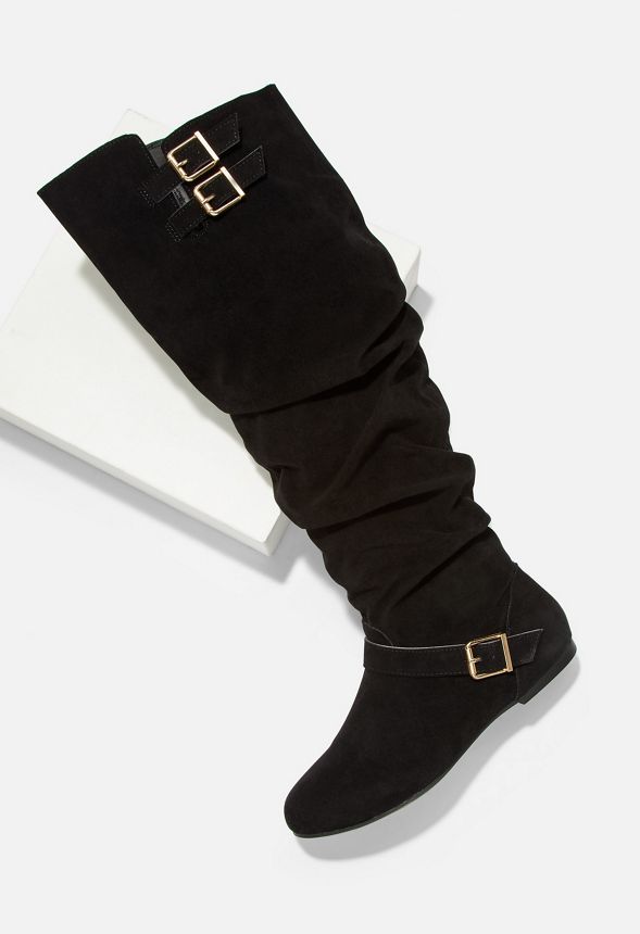 black slouch flat boots