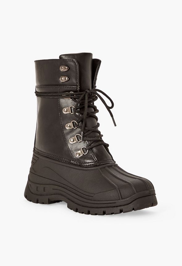 Run Around Town Lace Up Duck Boot Shoes in Black Get great deals at JustFab