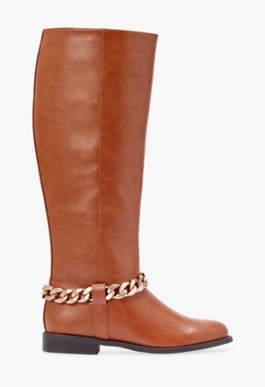 Schoenen Remy Chain Detail Riding Boot in LEATHER BROWN Gratis