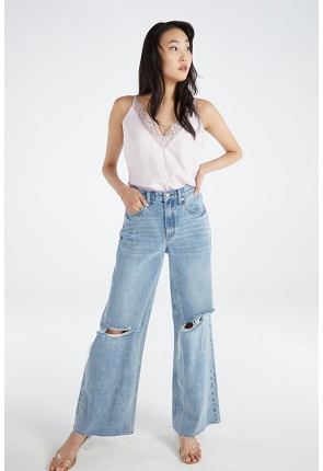 Jeans Taille Haute Large À Boutons