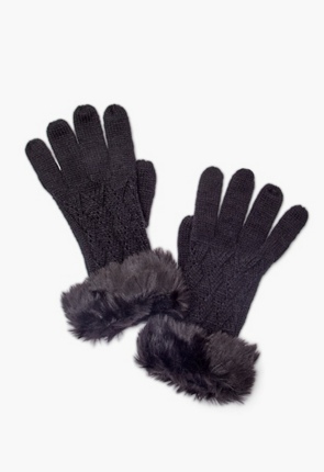 Chevron Knit Gloves With Fur Trim
