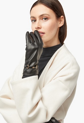 Horsebit Trim Faux Leather Gloves