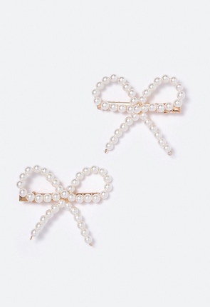 Cassidy Pearl Bow Hair Slides