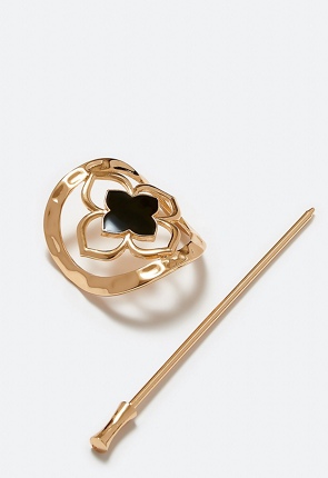 Xia Enamel Clover Metal Hair Ring With Pin