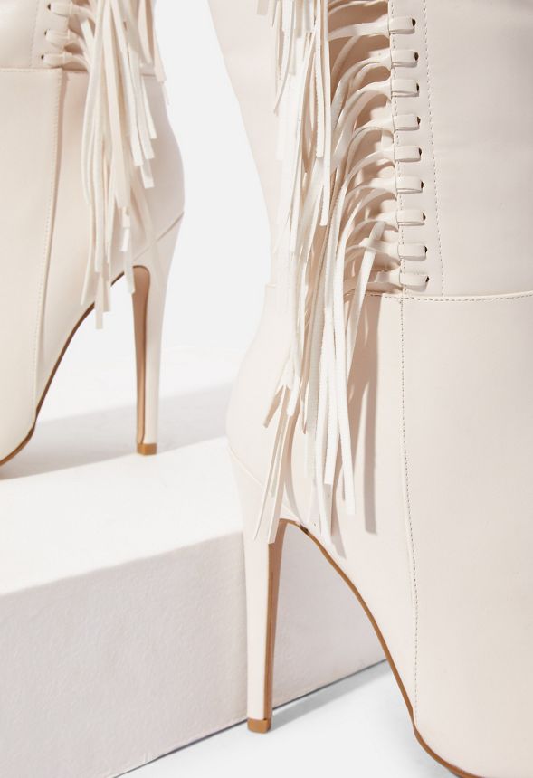 Pretty Girl Side Fringe Stiletto Boot Shoes in Bone Get great deals at JustFab