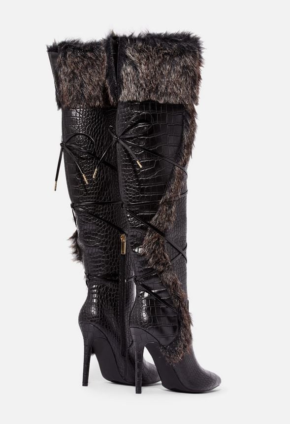 Sheryl Faux Fur Stiletto Boot Shoes in Black - Get great deals at JustFab