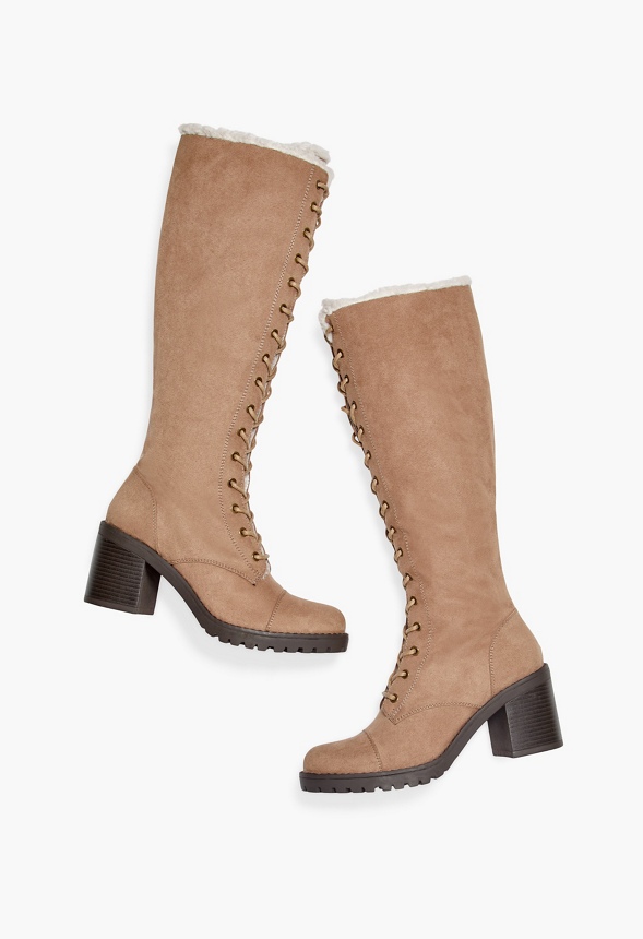 lace up sherpa lined heeled boot