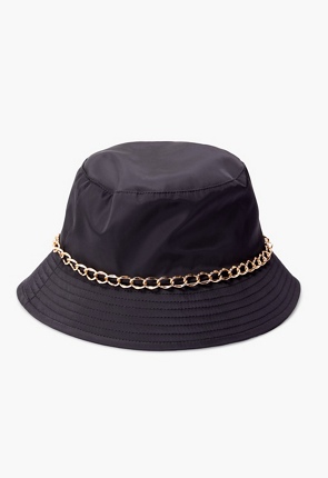 Nylon Bucket Hat With Chain Trim