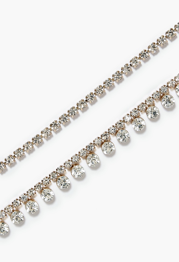 Emmy Anklet Set With Glass Rhinestone Drops And Chain