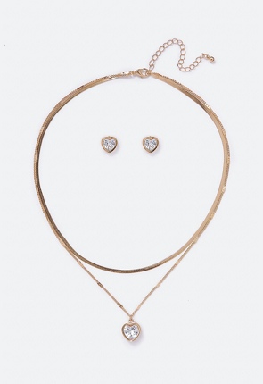 Ryan CZ Heart Stud and Necklace Set