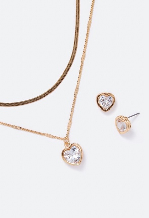 Ryan CZ Heart Stud and Necklace Set