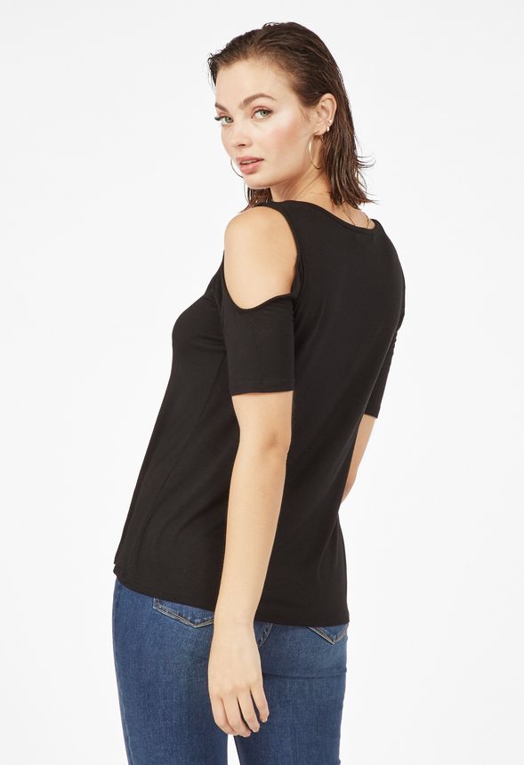 Cold Shoulder Knit Top Clothing in Black Get great deals at JustFab