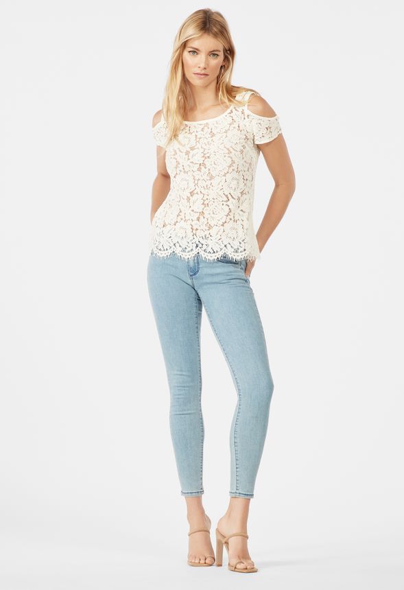 Lipsy Lace Cold Shoulder Top in White