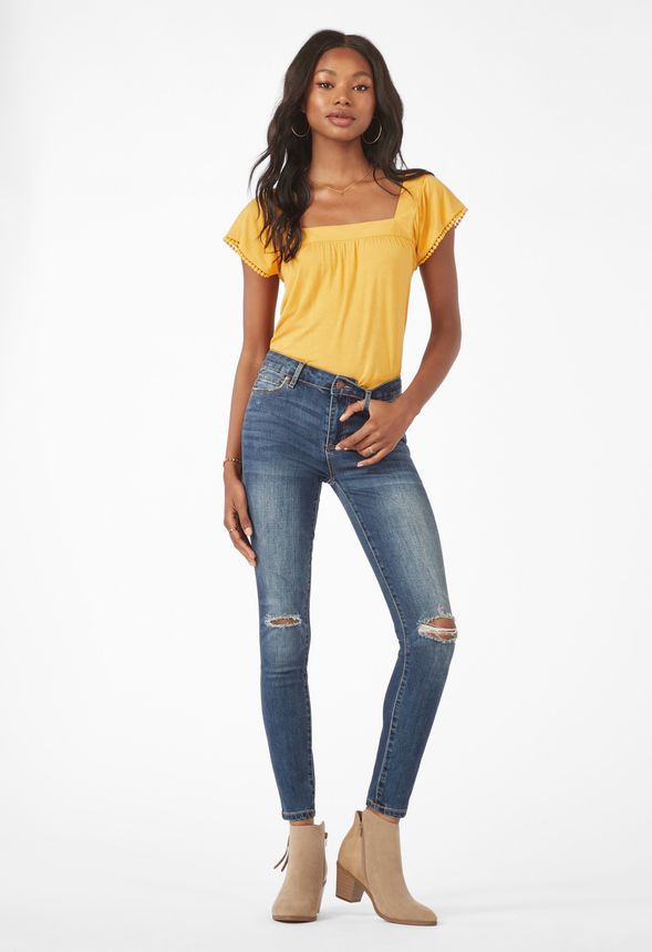 Square Neck Flutter Sleeve Top