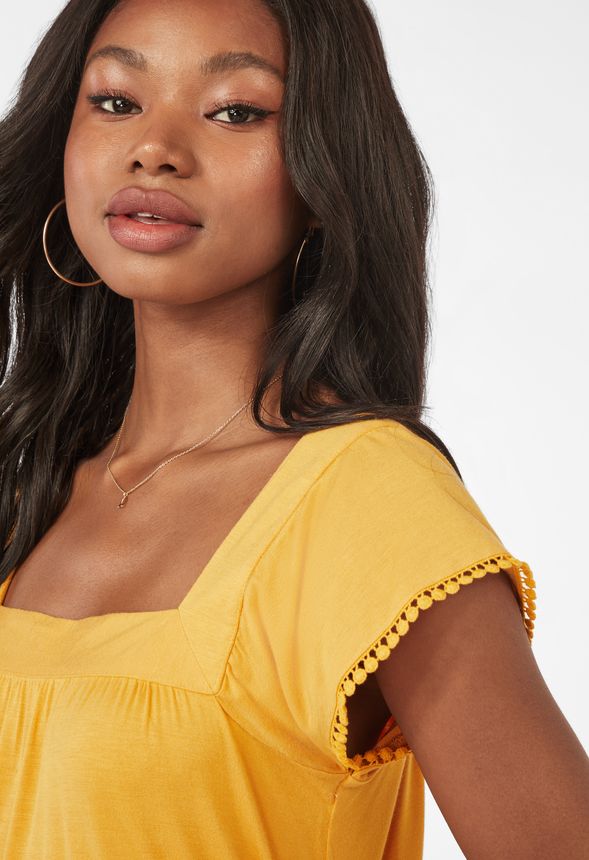 Square Neck Flutter Sleeve Top