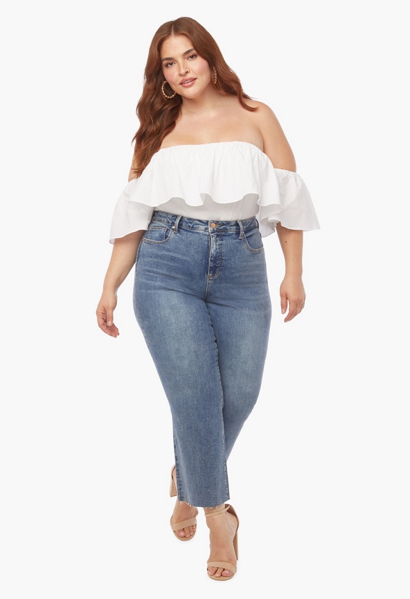 Off Shoulder Bodysuit Plus Size in White Get great deals at JustFab