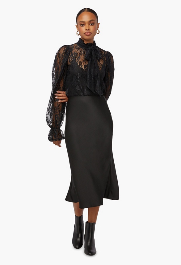 Front Bow Lace Blouse Clothing in Black - Get great deals at JustFab