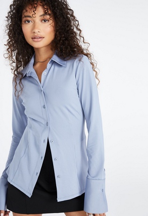 Fitted Knit Button Down Shirt