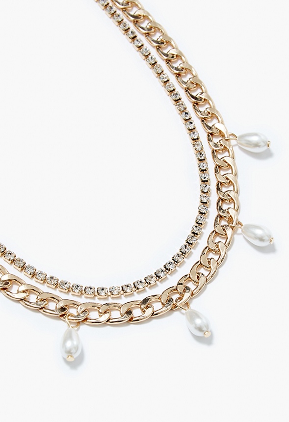 Luna Layered Chain Necklace With Pearl Drops