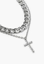 Kyla Layered Chain Necklace With Glass Rhinestone Cross 
