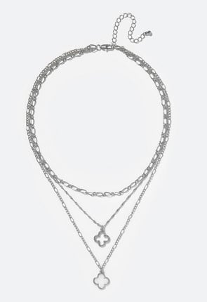 Kayla Layered Chain Necklace with Clover Motif