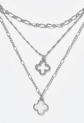 Kayla Layered Chain Necklace with Clover Motif