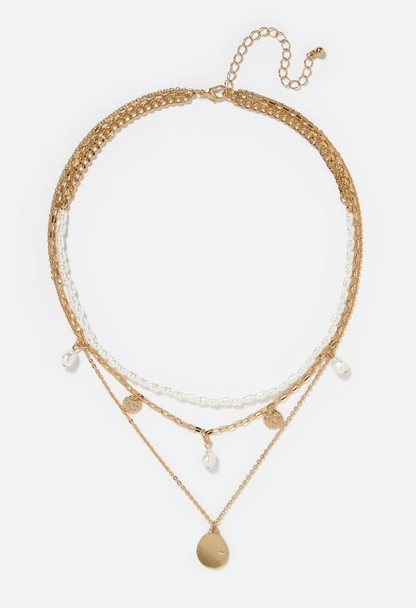 Kairi Organic Pearl and Mini Disc Layered Necklace