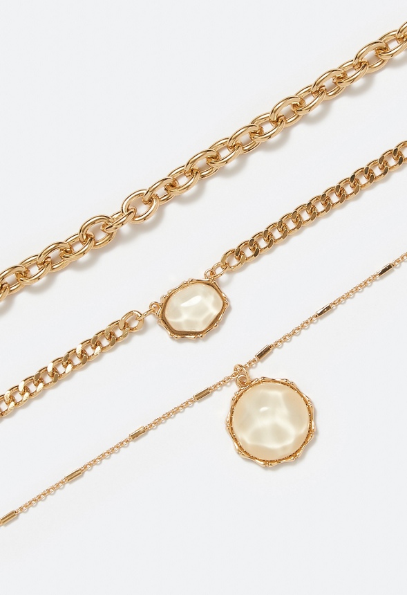 3-Row Lara Mix Chain And Organic Drop Necklace