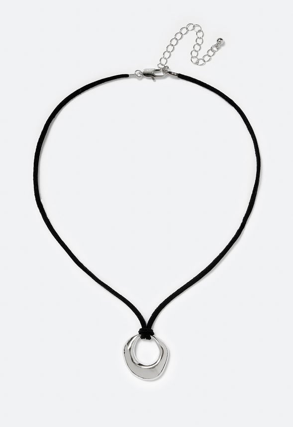 Pam Smooth Metal Ring On Faux Suede Cord Necklace