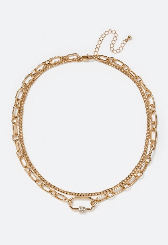 2-Row Sue Chain Necklace With Pave Detail Clasp