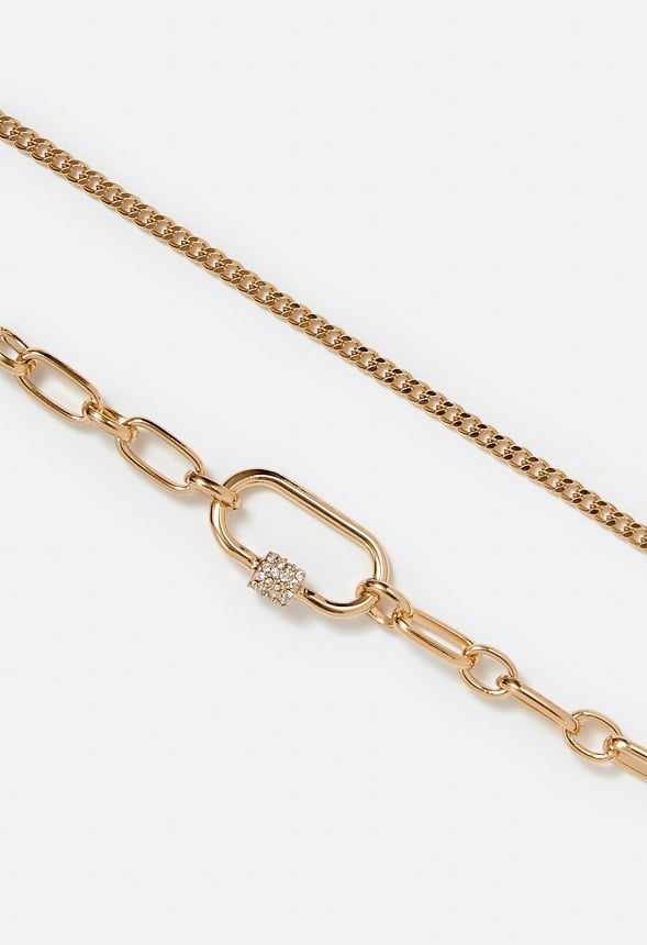 2-Row Sue Chain Necklace With Pave Detail Clasp