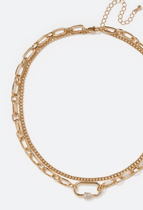 2-Row Sue Chain Necklace With Pave Detail Clasp