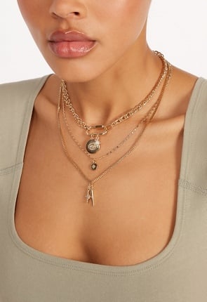 3-Rows Kate Necklace With Mix Charms And Carabiner Clasp
