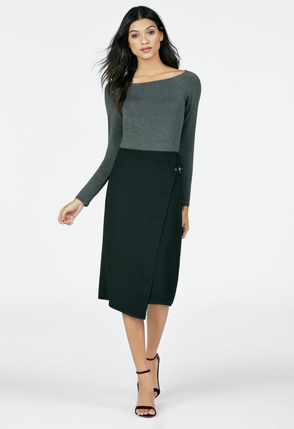 Side Buckle Wrap Skirt Clothing in Black - Get great deals at JustFab
