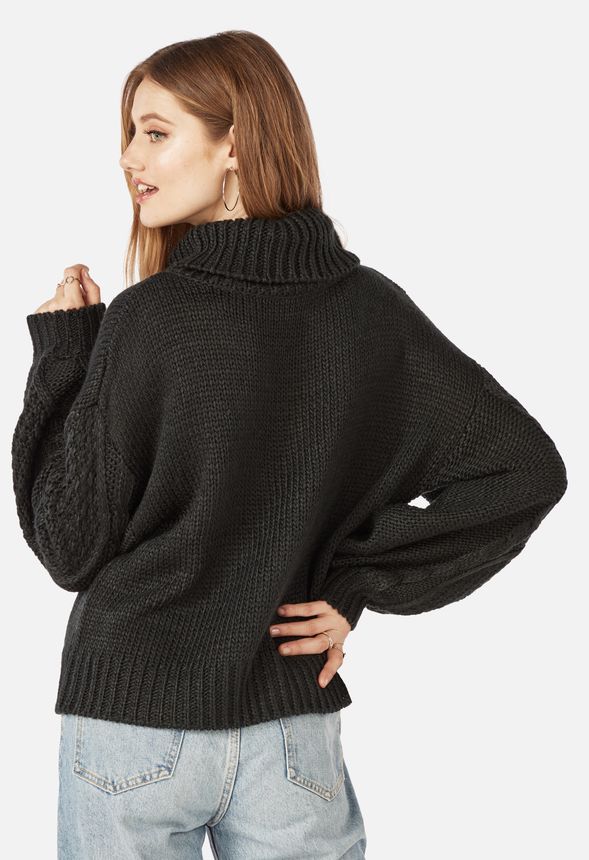 Black cable turtleneck sweater hotsell